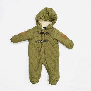 Rugged Bear Green Quilted Fleece Lined Toggle Buttons Baby Bunting Snowsuit